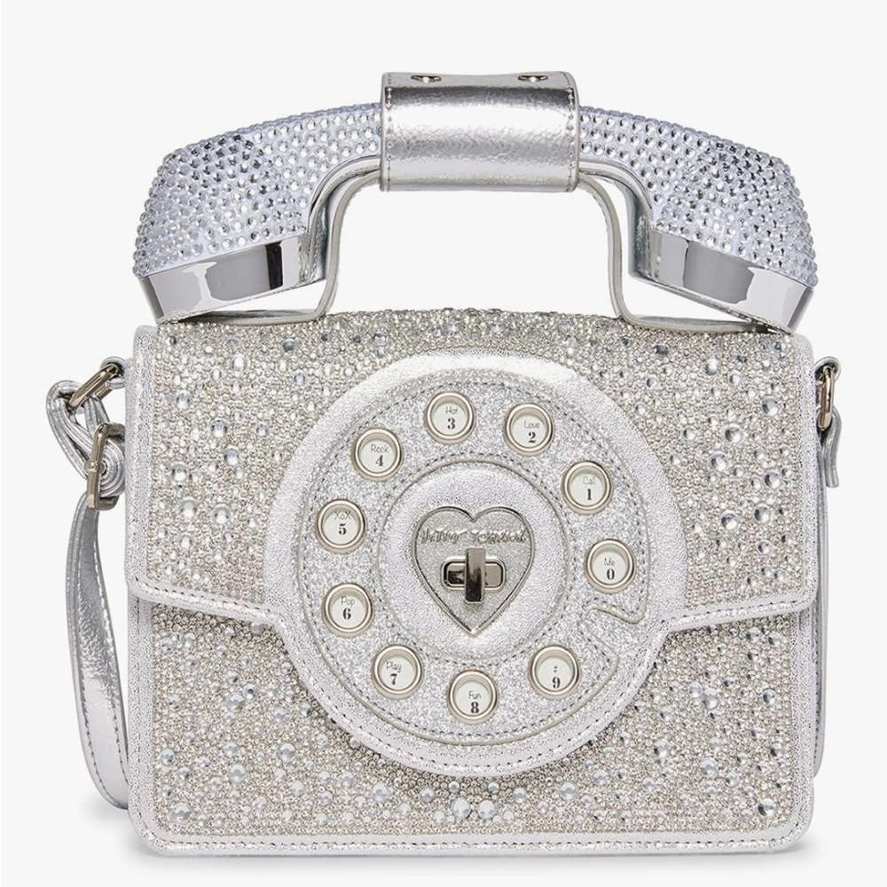 Betsey Johnson Silver Rhinestone Crossbody Bag